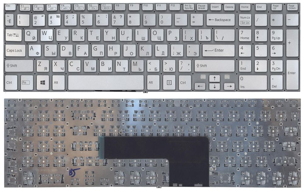 Клавиатура для ноутбука Sony Vaio Fit SVF15 Series (Серебряная, без рамки, с подсветкой)