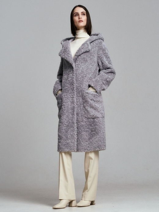 Шуба из овечьей шерсти чебурашка тедди, серая, SilverFox