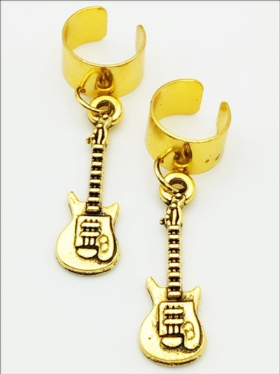 Клипсы "Гитары" золотистые для имитации пирсинга ушей.