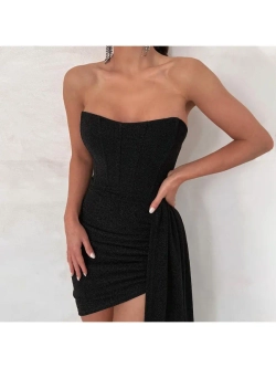 Платье вечернее блестящее со шлейфом