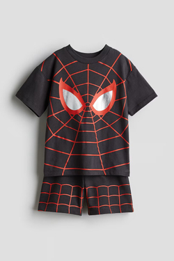 H&M Комплект из шортов и футболки с принтом, темно-серый