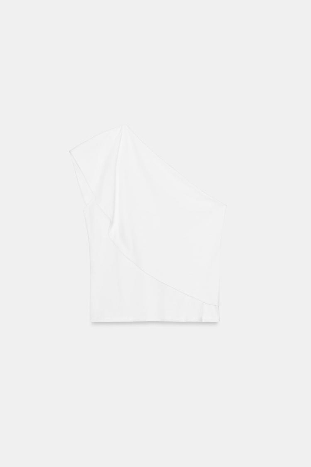 ZARA ТОП АСИММЕТРИЧНОГО КРОЯ ИЗ ИНТЕРЛОКА, БЕЛЫЙ