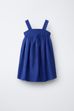 ZARA ПЛАТЬЕ ИЗ ПОПЛИНА СО СКЛАДКАМИ, ЯРКО-СИНИЙ