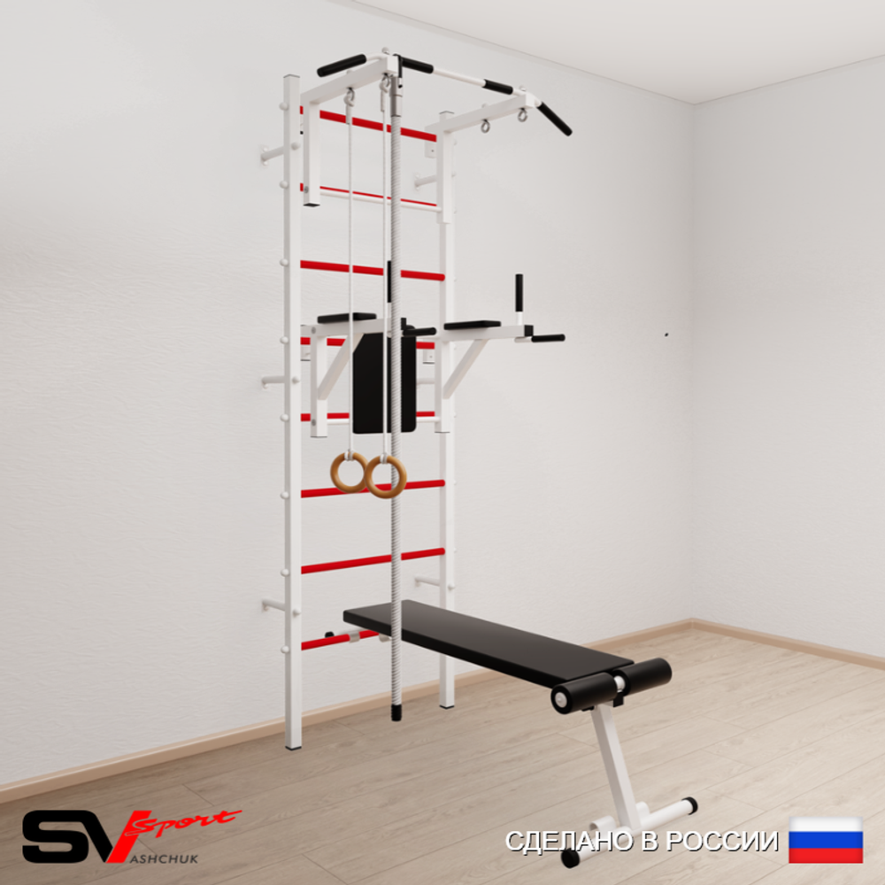 Шведская стенка Sv Sport усиленная 684 (Турник стандарт/Брусья/Скамья/Канат/Кольца)