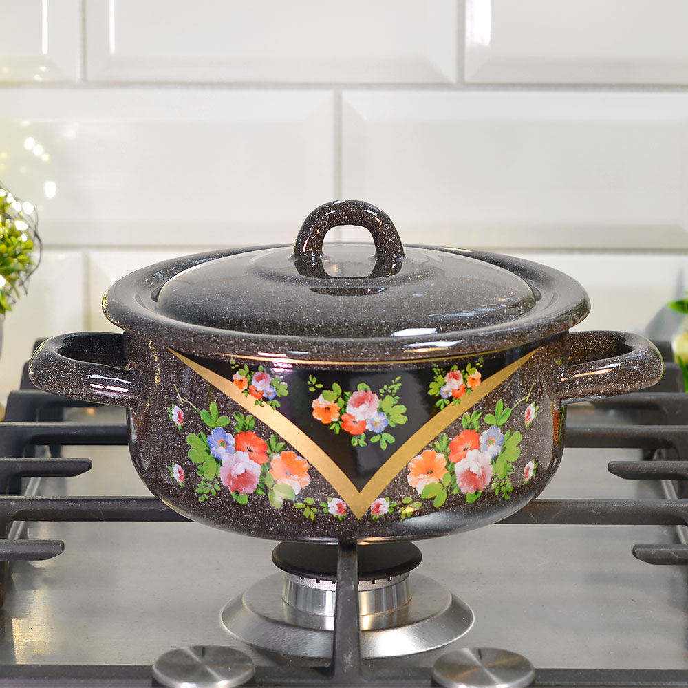 Кастрюля 1,45л "Красава" коричневый гранит с рисунком