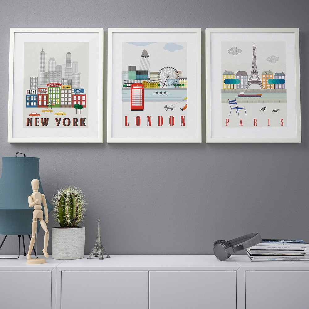 IKEA BILD  (ИКЕА БИЛД)  -  Плакат, Лондон, Париж, Нью-Йорк, 40x50 см.
