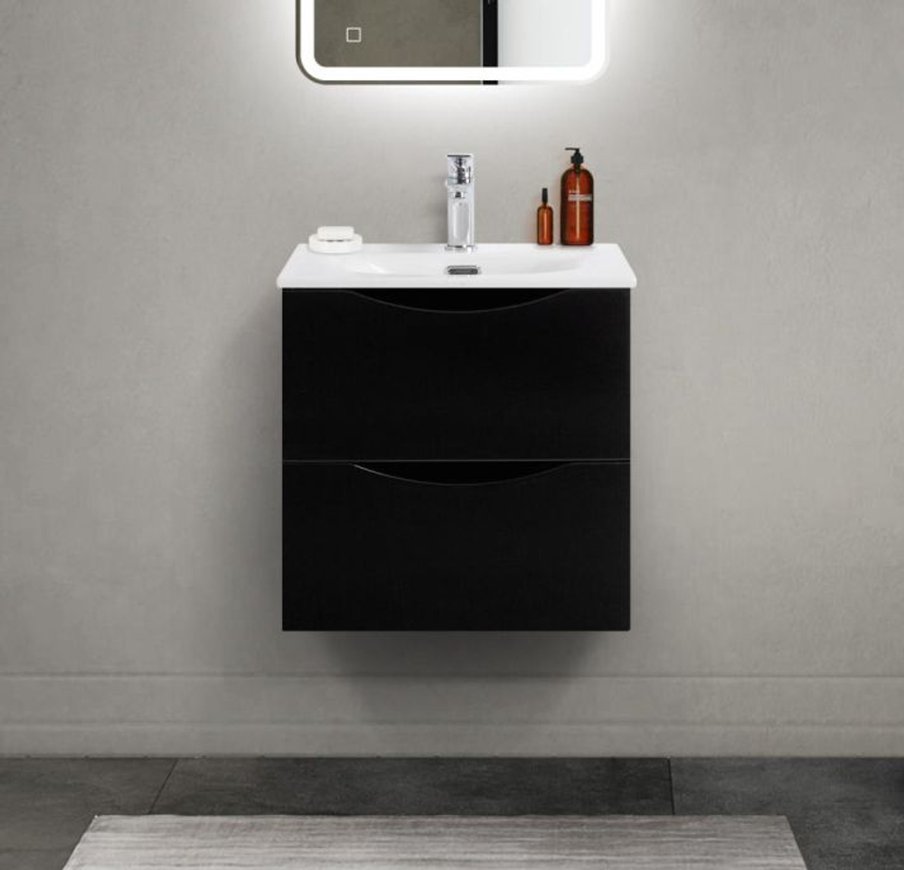 Тумба с раковиной подвесная BelBagno MARINO-CER-MINI-500-2C-SO-NL-P Nero Lucido, раковина белая BB-8099-3-50