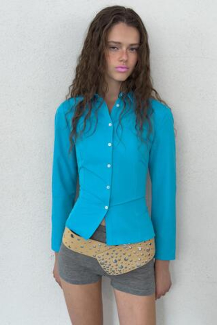 ZARA КОЖАНЫЙ РЕМЕНЬ-КОРСЕТ 100% С ЗАКЛЕПКАМИ, СВЕТЛО-ЖЕЛТЫЙ