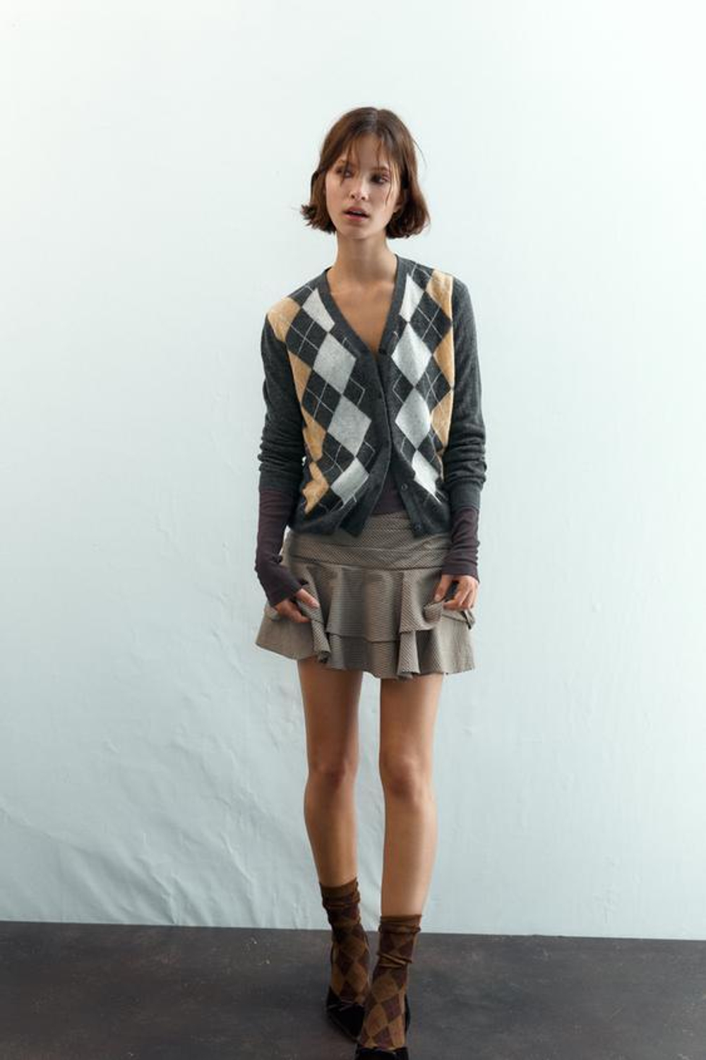 ZARA ЮБКА-ШОРТЫ С ВОЛАНАМИ, РЫЖЕВАТО-КОРИЧНЕВЫЙ