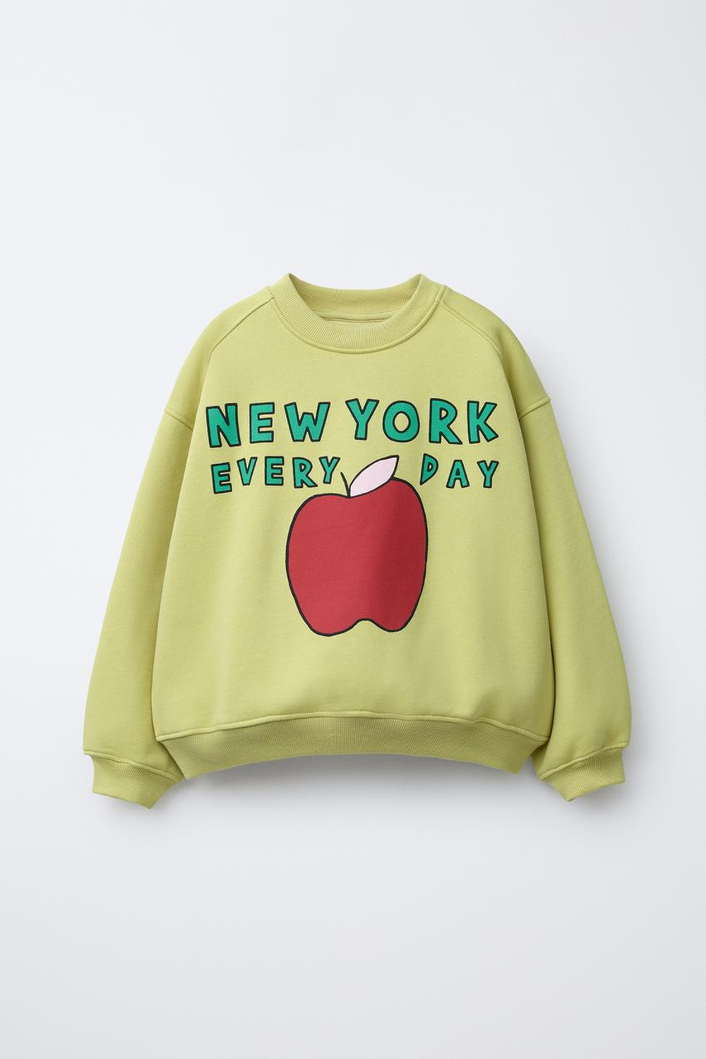 ZARA ТОЛСТОВКА С ПРИНТОМ «ЯБЛОКО», ЗЕЛЕНЫЙ