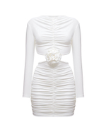 Платье со сборкой и декором "Роза", белый