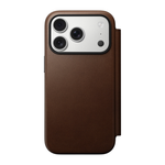 Кожаный чехол-книжка MagSafe Nomad Modern Leather Folio для iPhone 17 Pro Гибридный укреплённый чехол из натуральной цельнозерновой кожи с сенсорной накладкой для Контроллера камеры. Есть отделение для купюр и встроенный картхолдер — вмещает до трёх карт