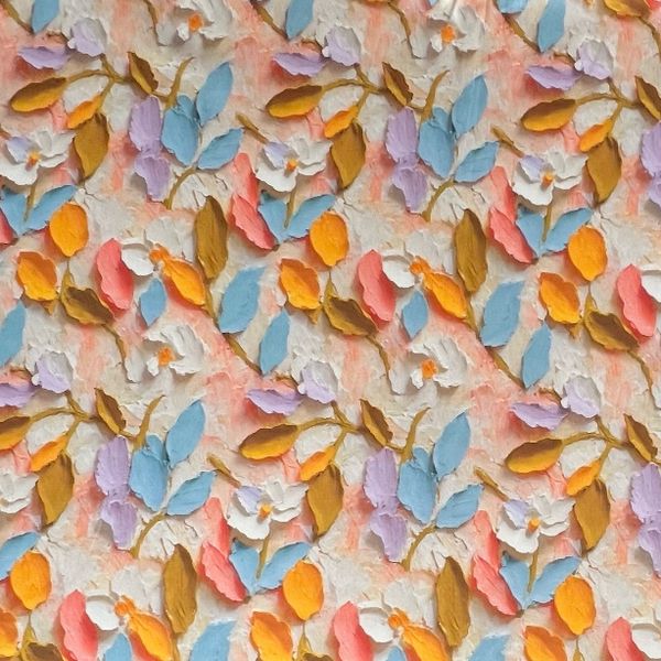 В ПУТИ, ИМПАСТО, ЛИСТЬЯ, ЦВЕТОК/ ЖЕЛТЫЙ, РОЗОВЫЙ, ГОЛУБОЙ, - 100% хлопок 1