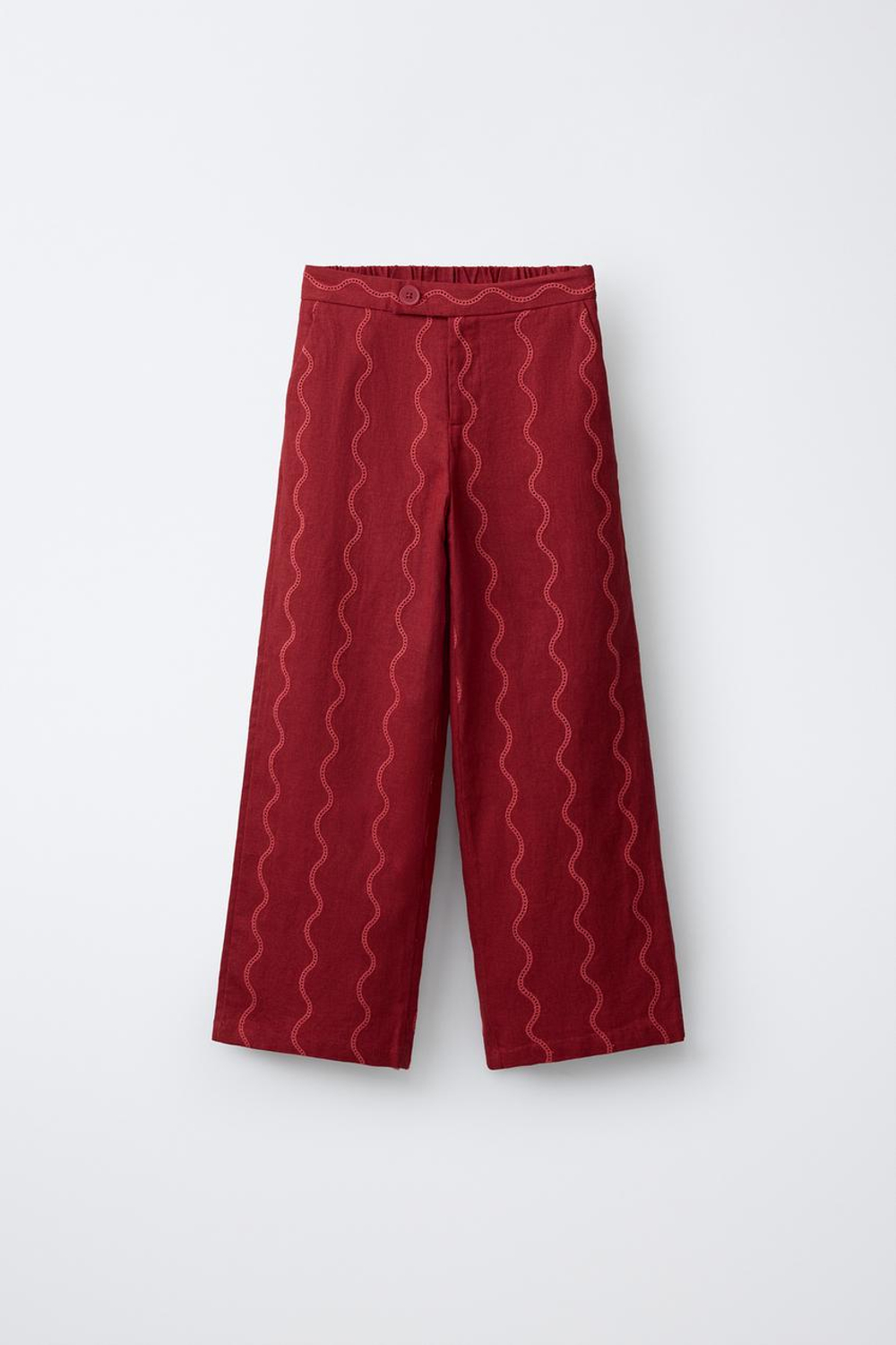 ZARA БРЮКИ WIDE LEG С ВОЛНИСТЫМ УЗОРОМ И ЛЬНОМ, НАСЫЩЕННЫЙ КРАСНЫЙ
