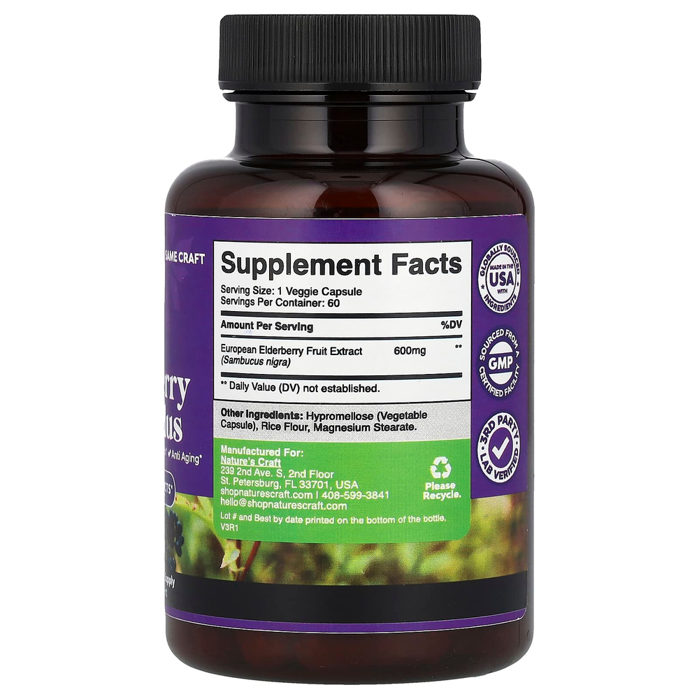 Nature's Craft, Плоды бузины, 600 мг, 60 капсул