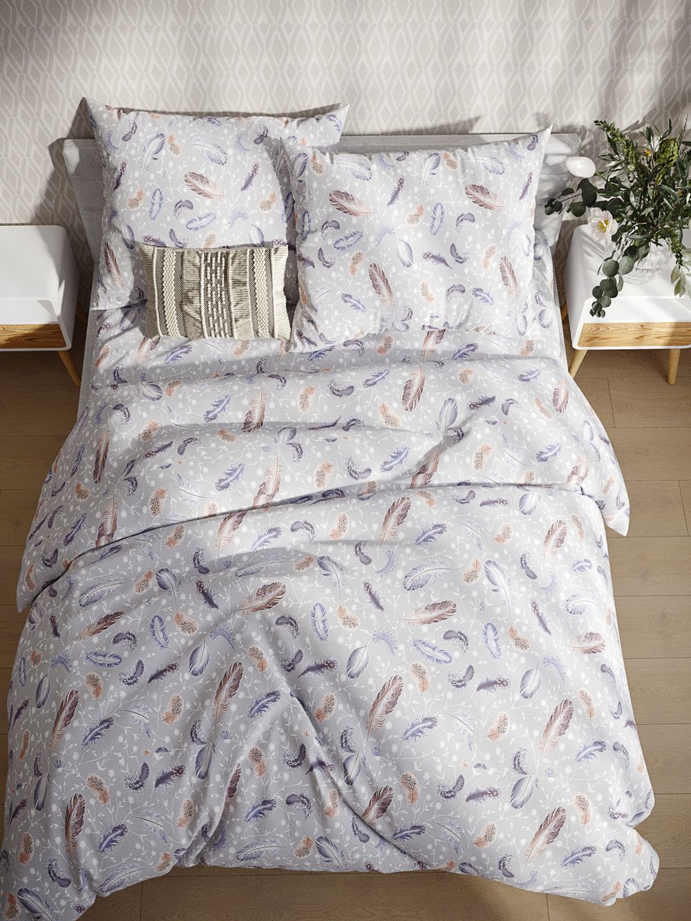 Простынь на резинке сатин Milky Garden "Перья" 160x200 см