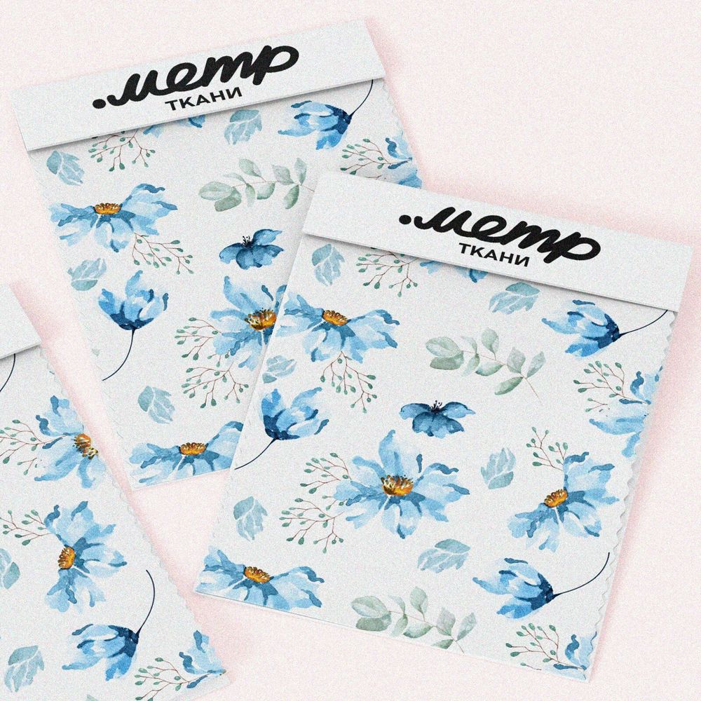 Ткань сатин голубые лёгкие цветы