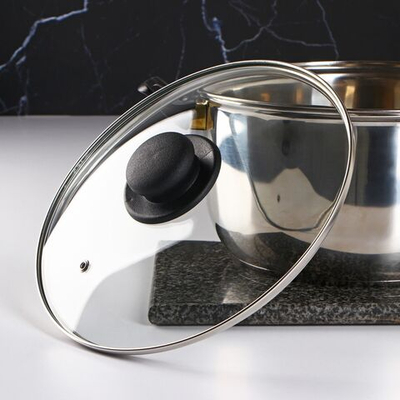 Крышка стеклянная для сковороды и кастрюли «Доляна», d=24 см, нержавеющий обод, пластиковая ручка (Цвет: не задано)