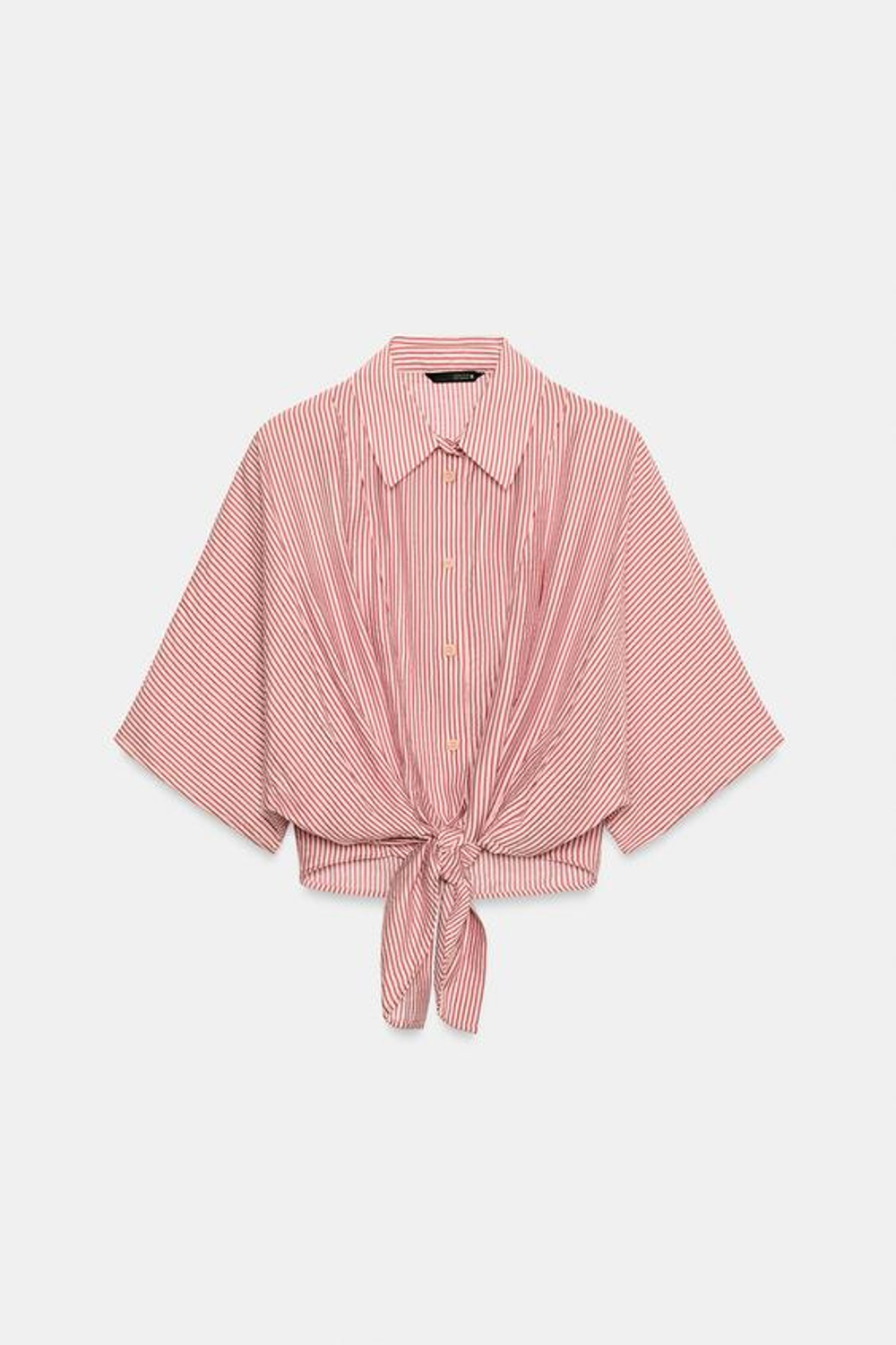 ZARA РУБАШКА В ПОЛОСКУ С УЗЛОМ, КРАСНАЯ ПОЛОСА