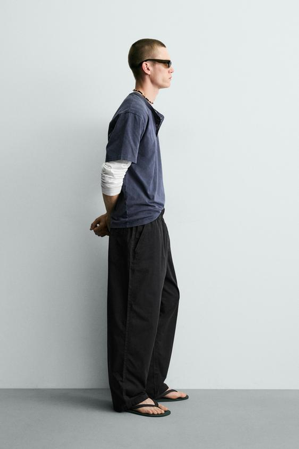 ZARA ХЛОПКОВЫЕ БРЮКИ RELAXED FIT, ЧЕРНЫЙ