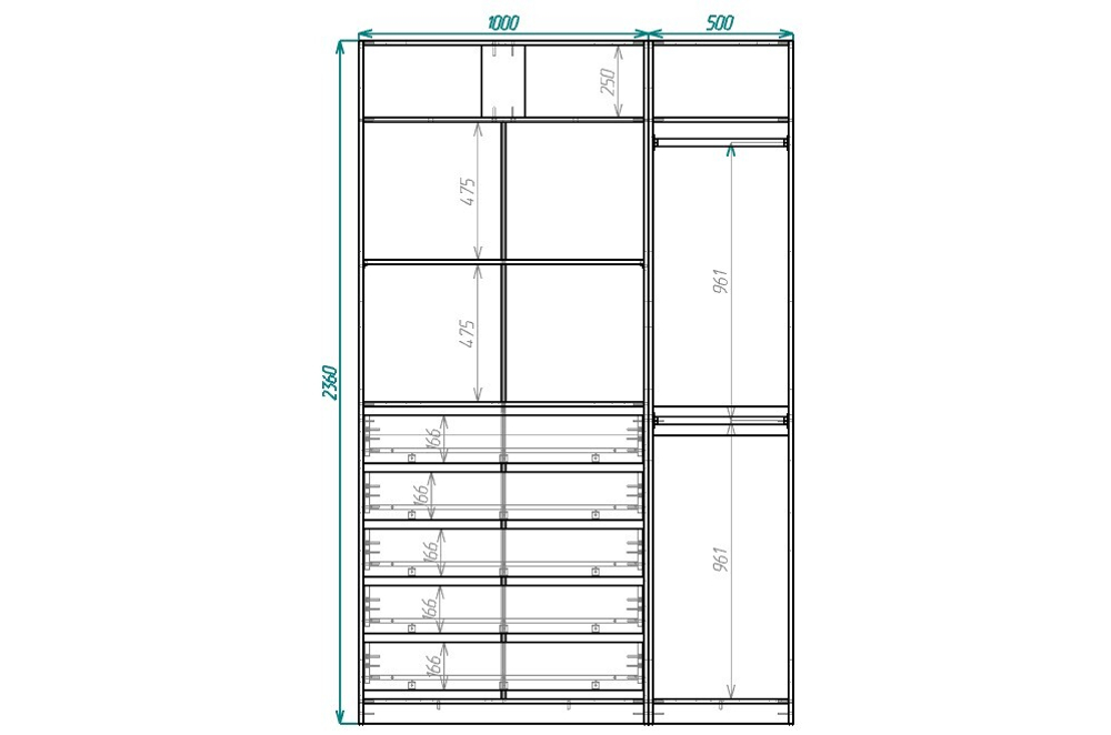Гардероб PAX IKEA с 5 ящиками 150x58x236 см (белый) 150*58*236 см, Белый   Фиеста