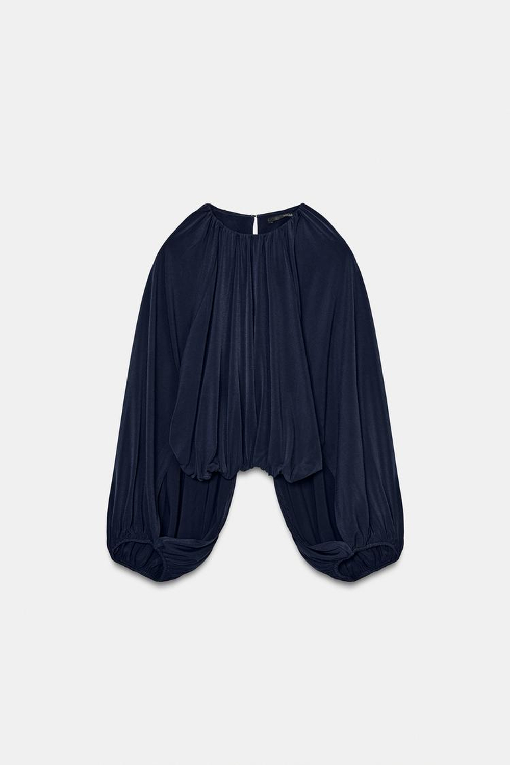 ZARA ТОП С ОБЪЕМНЫМИ РУКАВАМИ И РАЗРЕЗАМИ, СИНИЙ