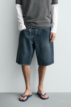 ZARA ДЖИНСОВЫЕ ШОРТЫ BAGGY FIT, СИНИЙ
