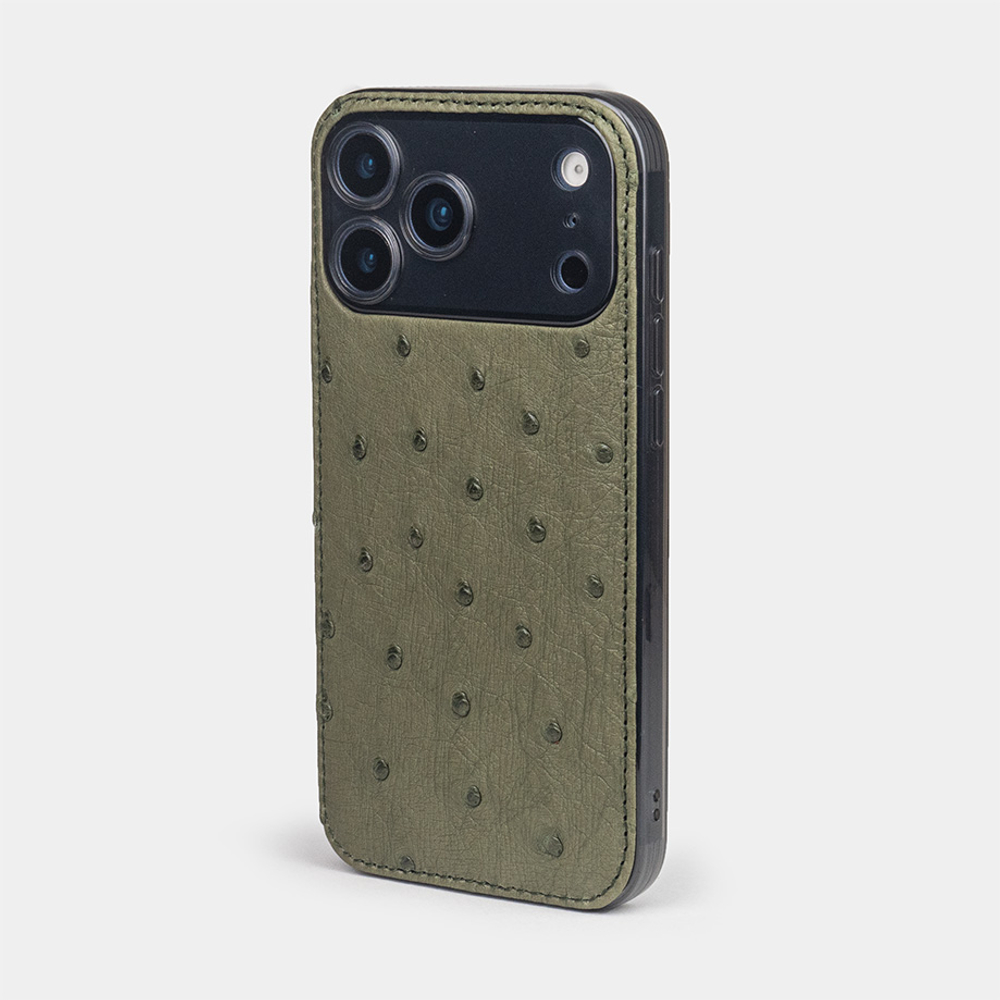 Чехол-накладка для iPhone 17 Pro из кожи страуса, зеленого цвета
