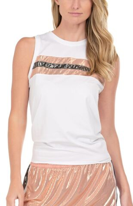 Топ теннисный Lucky in Love Metallic Novelty Stripe Tie Back Tank - white
