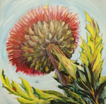 Картина Татарник и самолет. 21 см на 21 см. Акрил на картоне. Авторская живопись, оригинал.