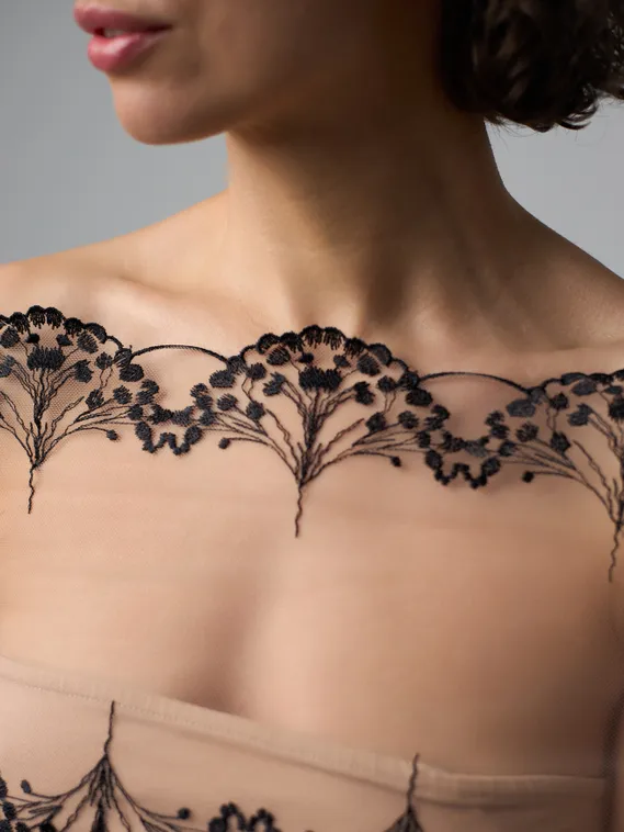 05-177 ОПТ Вышивка на неэл. сетке 25 см, бежевый 775 /черный 170