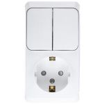 Schneider Electric ЭТЮД Белый Блок: Розетка с заземляющими контактами со шторками + выключатель 2-клавишный открытая установка BPA16-202B