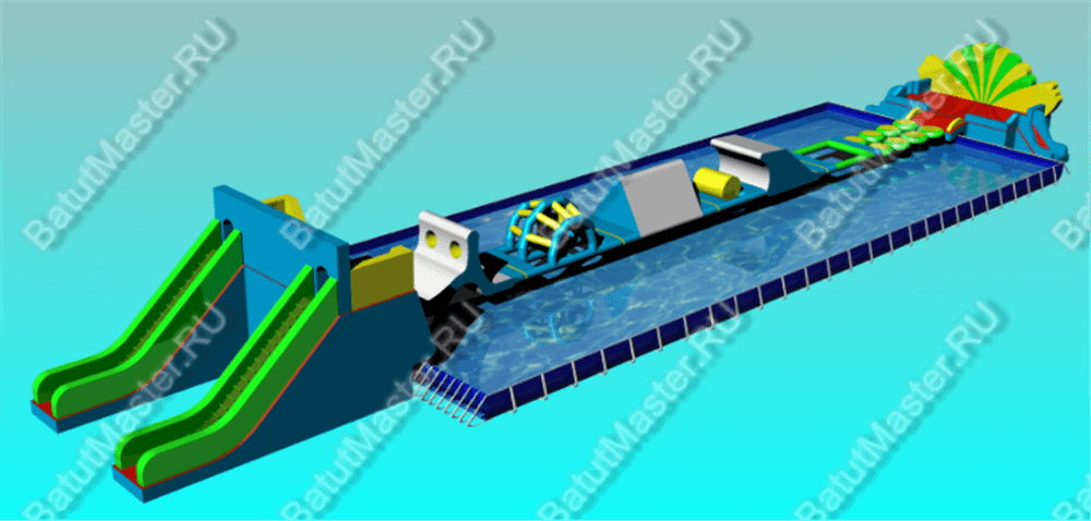 Наземный надувной аквапарк «Розовый бегемот» 38*10*5,5 м