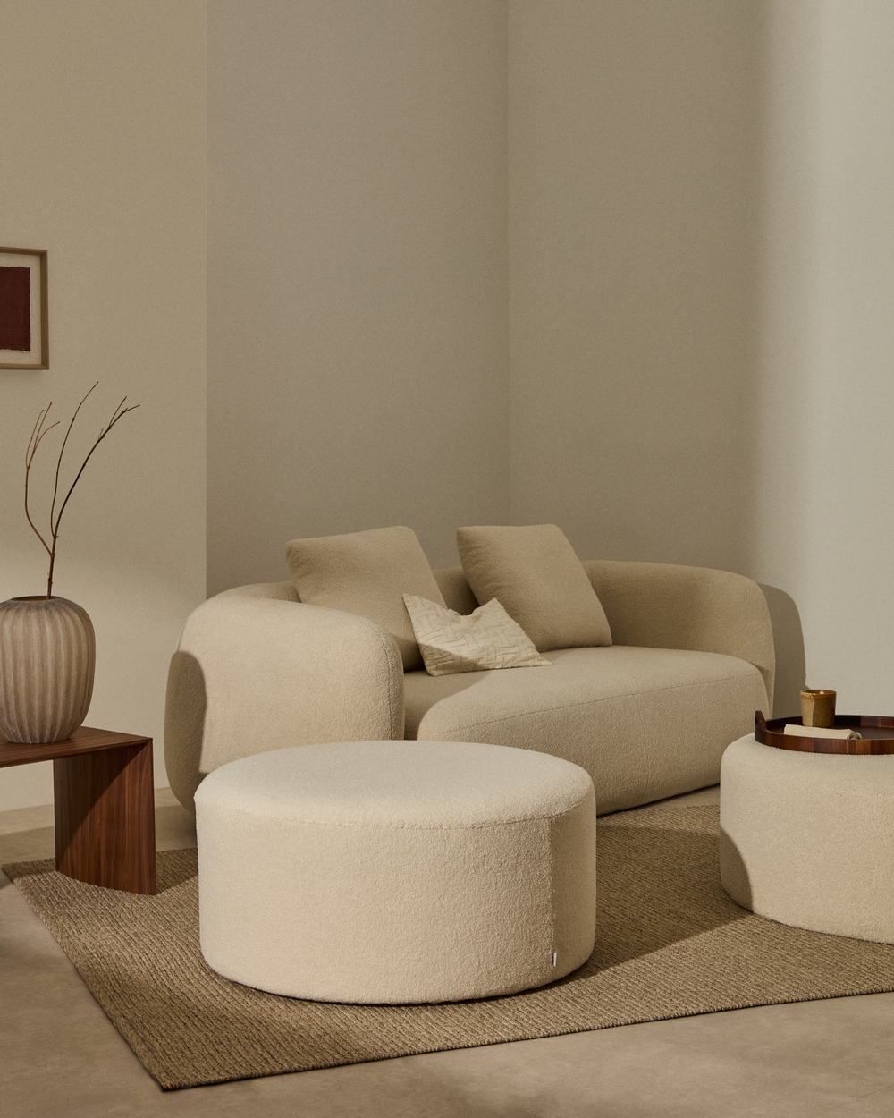 Чехол на пуф Kaeli из экрю букле Ø 90 см