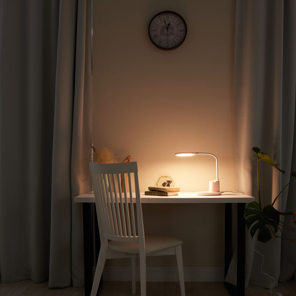 ULM-D150 15W-3000-6500K-DIM PINK Светильник настольный светодиодный с подставкой под телефон и канцелярские принадлежности. С ночной подсветкой. Сенсорный выключатель. Диммер. Розовый. TM Uniel