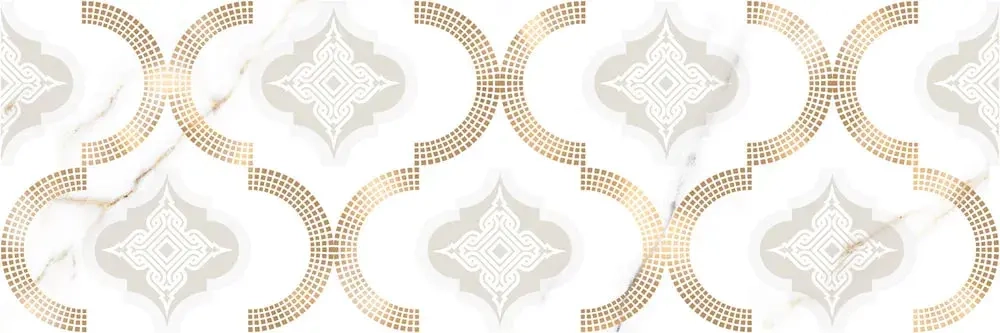 Декоративная плитка ALMA Ceramica DWU93UMB04R Umberto 30x90 бежевая / белая глянцевая с орнаментом