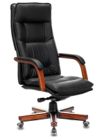 Кресло руководителя Бюрократ T-9927WALNUT/BLACK черный, кожа, крестовина дерево