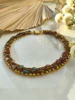 Колье из бисера "Змейка" ручной работы с камнем Гранат (гроссуляр)