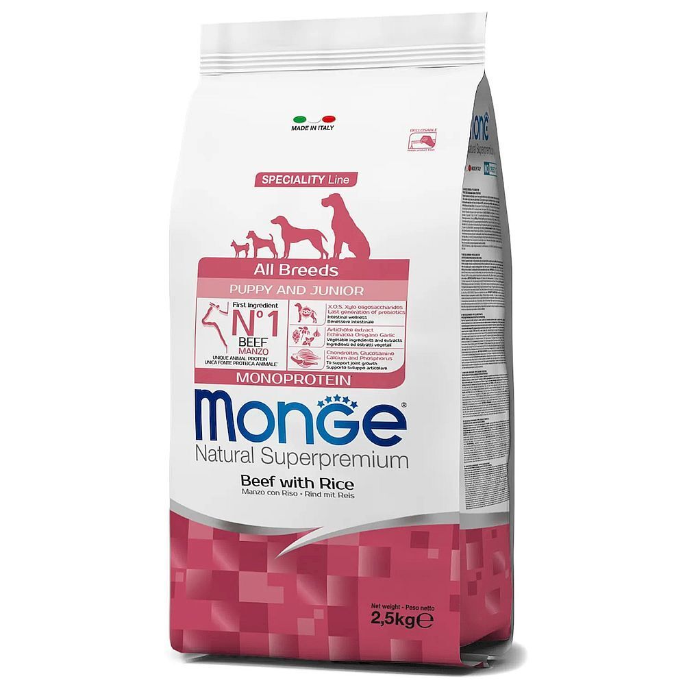 Monge Dog Monoprotein Puppy&amp;Junior корм для щенков всех пород говядина с рисом 2,5кг