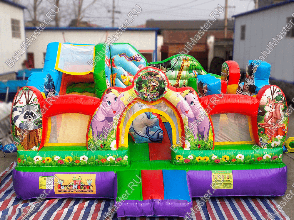 Коммерческий надувной батут "Царство зверей 3", 5x5x2.8 м