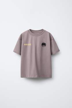 ZARA ФУТБОЛКА С РЕЛЬЕФНЫМ ПРИНТОМ, СЕРОВАТО-КОРИЧНЕВЫЙ