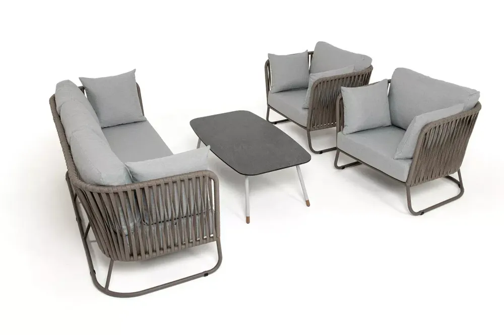 "Багамы" лаунж-зона 5-местная плетеная из роупа (веревки), каркас алюминиевый бежево-серый, роуп серо-коричневый