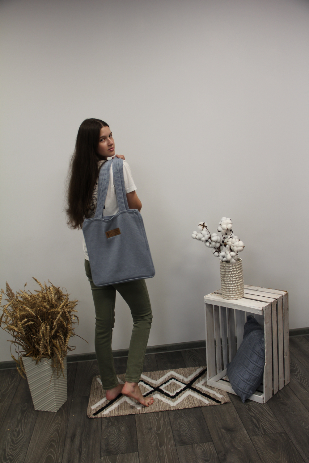 Вязаный шоппер "Джерси" 36х36см (серебряный)