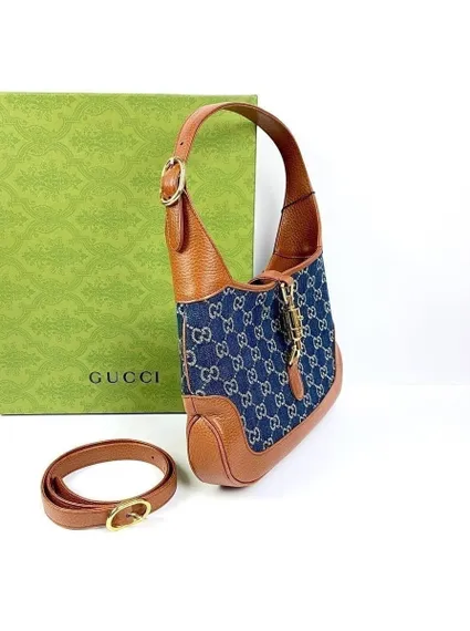 Маленькая сумка-хобо Gucci Jackie 1961 коричневый/синий