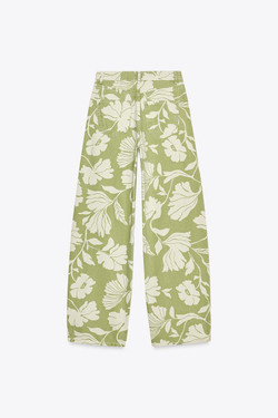 ZARA ДЖИНСЫ Z1975 STRAIGHT-LEG FULL LENGTH С ВЫСОКОЙ ПОСАДКОЙ ИЗ ТКАНИ С ПРИНТОМ, ЭКРЮ/ХАКИ