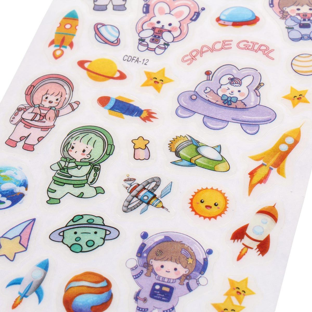 Наклейки "Мультяшки в космосе" 21,5*11см. светятся в темноте