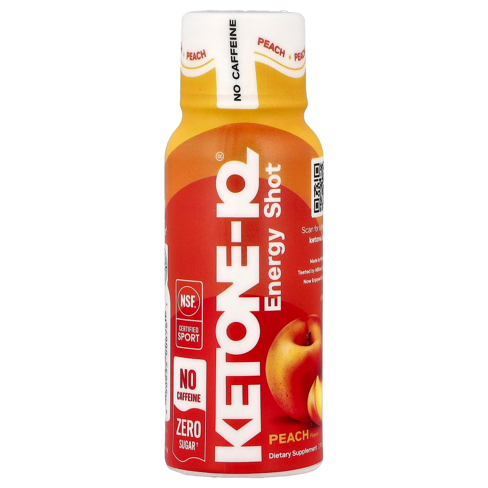 Ketone-IQ, Energy Shot, персик, без кофеина, 6 флаконов по 59 мл (2 жидк. унции)