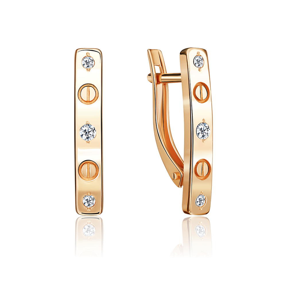 Серьги с английским замком из красного золота с фианитами