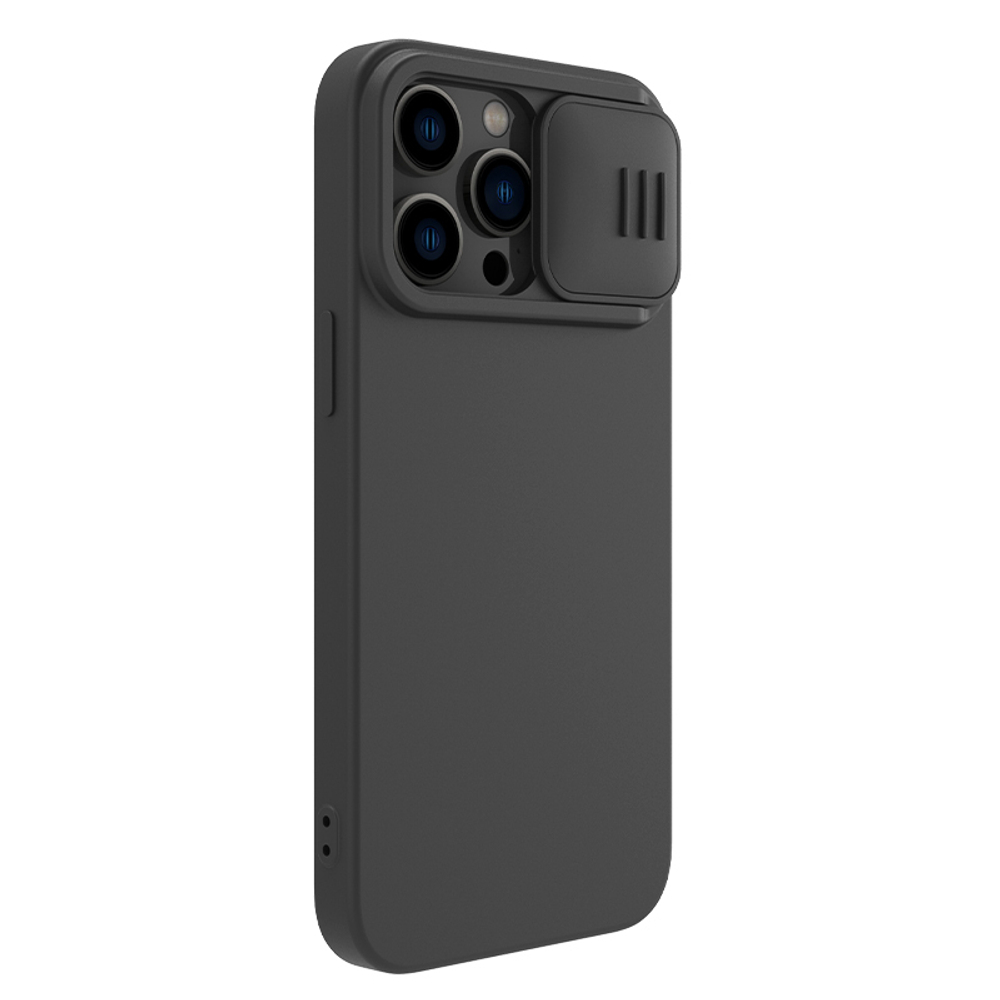 Твердый чехол с мягким шелковистым покрытием от Nillkin для iPhone 14 Pro, серия CamShield Silky Silicone Case с защитной шторкой для камеры