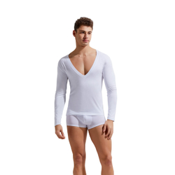 Мужской лонгслив белый с глубоким V-вырезом GAUVINE 5004